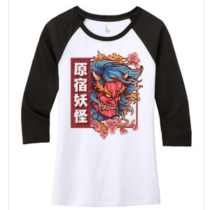 Japanese Harajuku Yokai Oni Monster Women's Tri-Blend 3/4-Sleeve Raglan Shirt