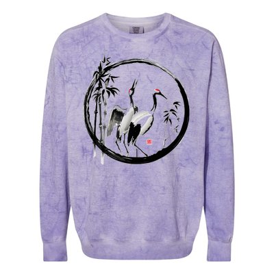 Japanese Ink Painting Cranes Bamboo Birds Colorblast Crewneck Sweatshirt