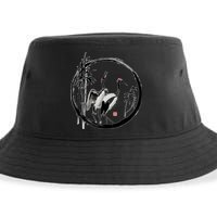 Japanese Ink Painting Cranes Bamboo Birds Sustainable Bucket Hat