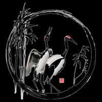 Japanese Ink Painting Cranes Bamboo Birds Sustainable Bucket Hat