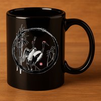 Japanese Ink Painting Cranes Bamboo Birds 11oz C Handle Ceramic Mug