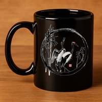 Japanese Ink Painting Cranes Bamboo Birds 11oz C Handle Ceramic Mug