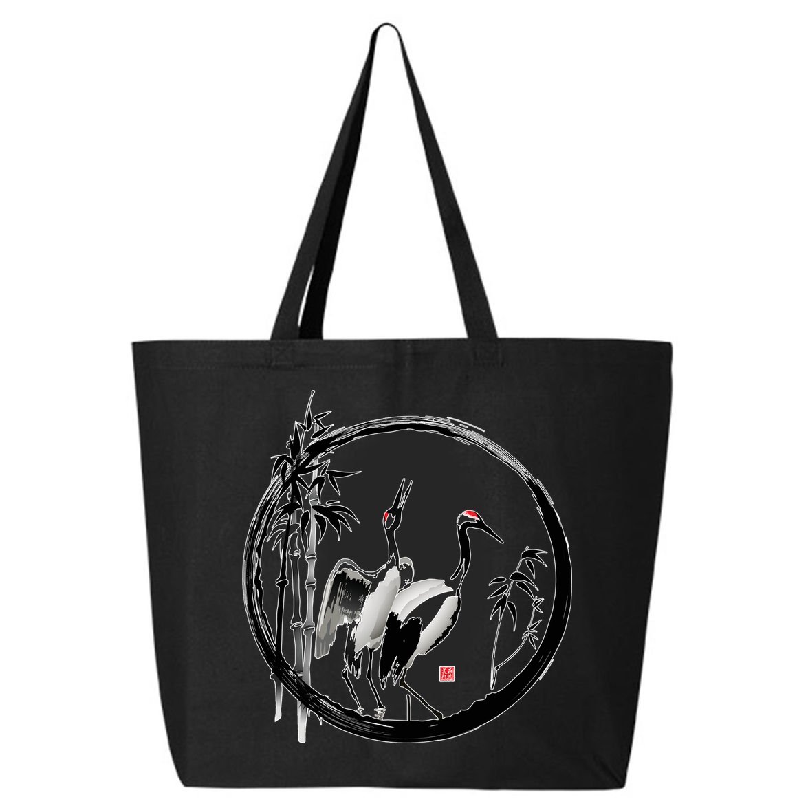 Japanese Ink Painting Cranes Bamboo Birds 25L Jumbo Tote