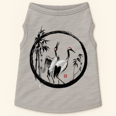 Japanese Ink Painting Cranes Bamboo Birds Doggie Tank