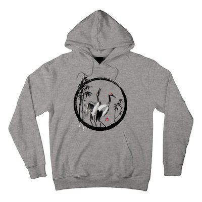 Japanese Ink Painting Cranes Bamboo Birds Hoodie