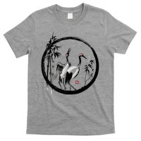 Japanese Ink Painting Cranes Bamboo Birds T-Shirt