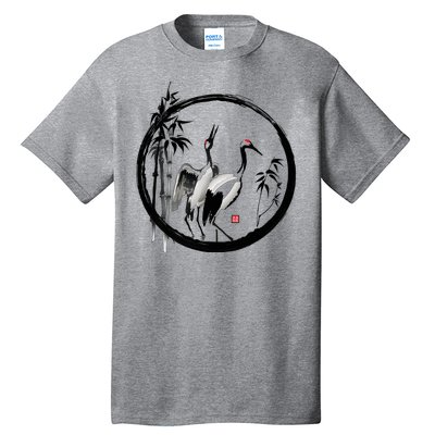 Japanese Ink Painting Cranes Bamboo Birds Tall T-Shirt