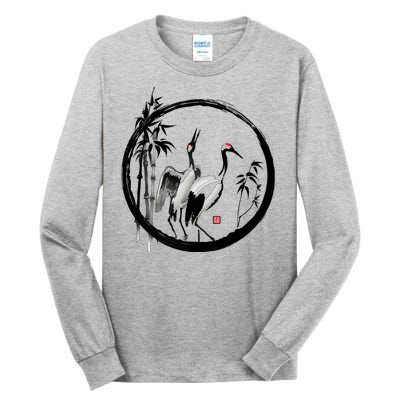 Japanese Ink Painting Cranes Bamboo Birds Tall Long Sleeve T-Shirt