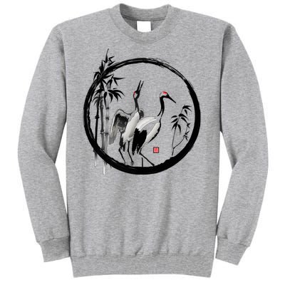 Japanese Ink Painting Cranes Bamboo Birds Tall Sweatshirt