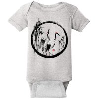 Japanese Ink Painting Cranes Bamboo Birds Baby Bodysuit