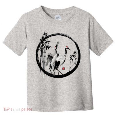 Japanese Ink Painting Cranes Bamboo Birds Toddler T-Shirt