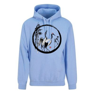 Japanese Ink Painting Cranes Bamboo Birds Unisex Surf Hoodie