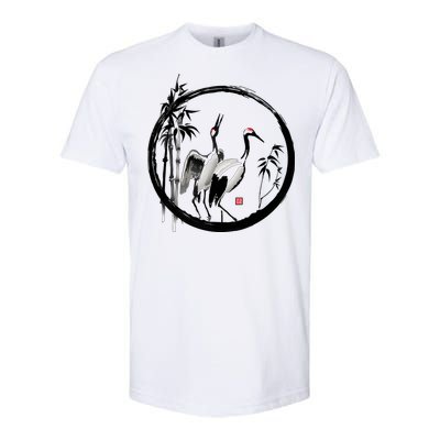 Japanese Ink Painting Cranes Bamboo Birds Softstyle® CVC T-Shirt