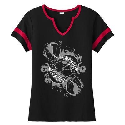 Japanese Koi Pisces Ladies Halftime Notch Neck Tee