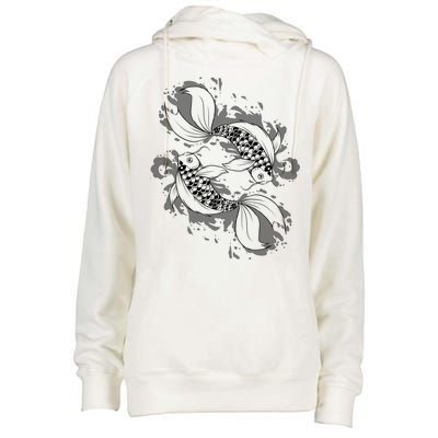 Japanese Koi Pisces Womens Funnel Neck Pullover Hood