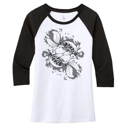 Japanese Koi Pisces Women's Tri-Blend 3/4-Sleeve Raglan Shirt