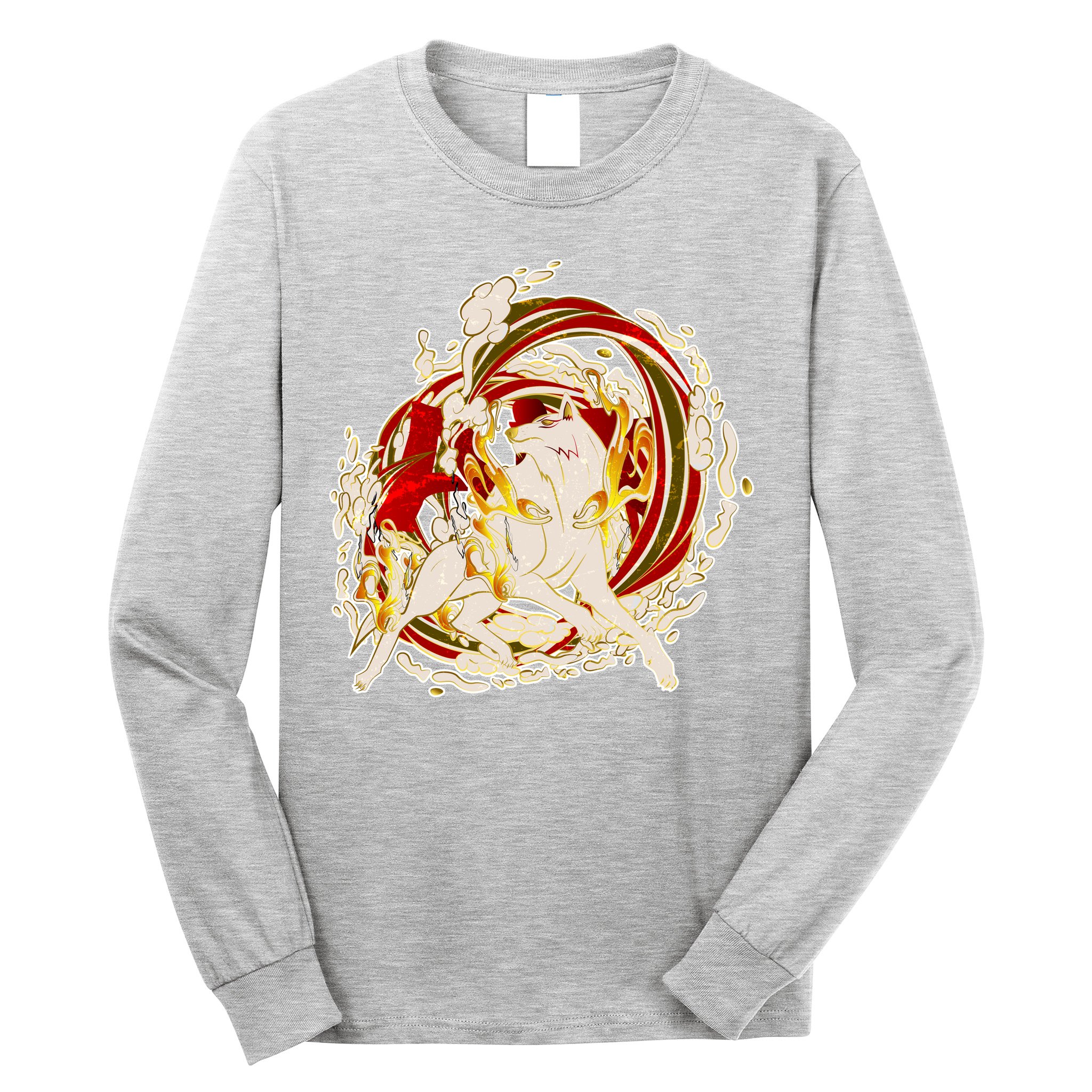 Japanese Mythology Okami Wolf Long Sleeve Shirt
