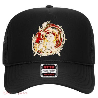 Japanese Mythology Okami Wolf High Crown Mesh Back Trucker Hat