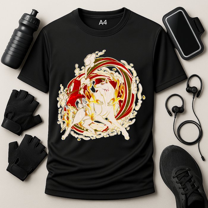 Japanese Mythology Okami Wolf Cooling Performance Crew T-Shirt