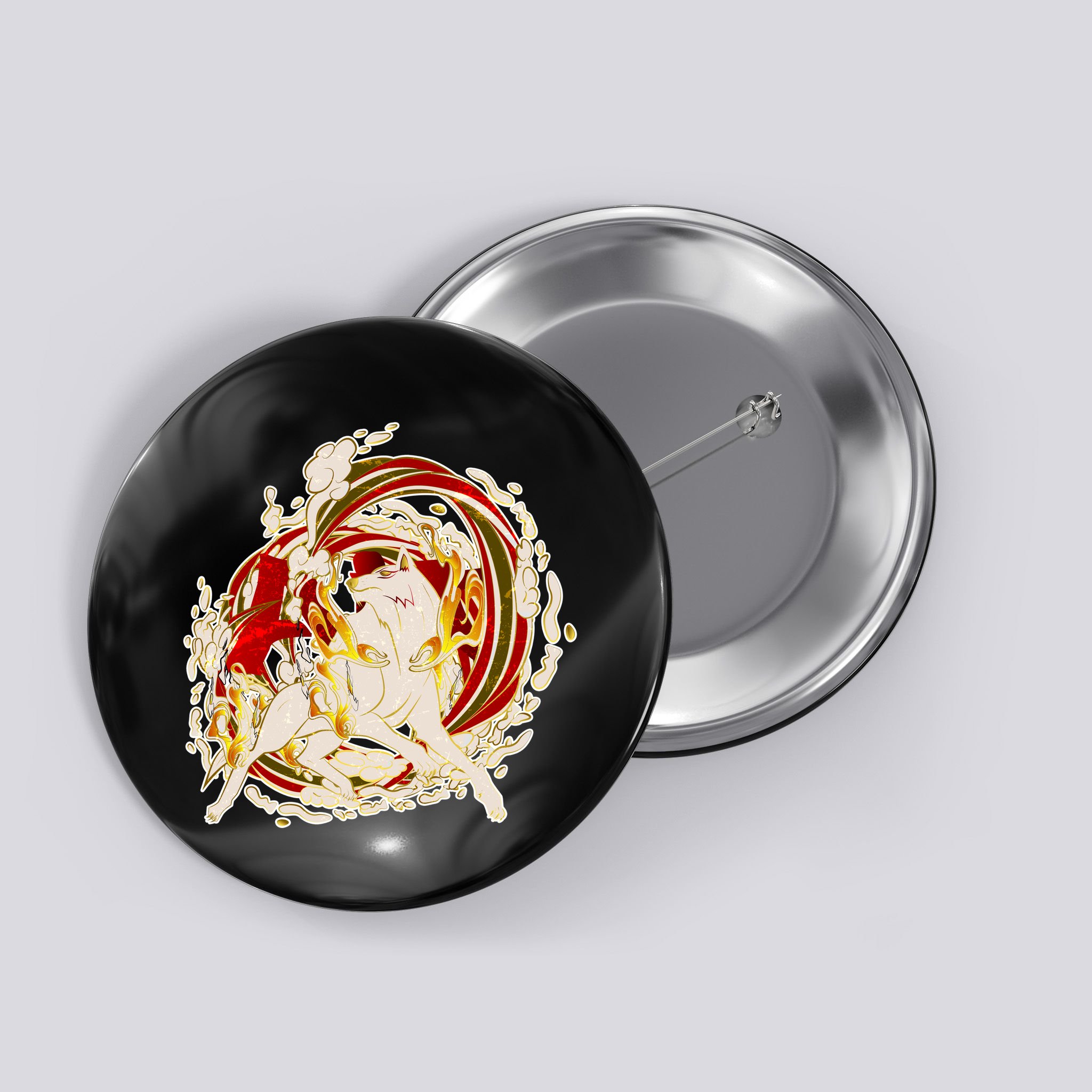 Japanese Mythology Okami Wolf Button