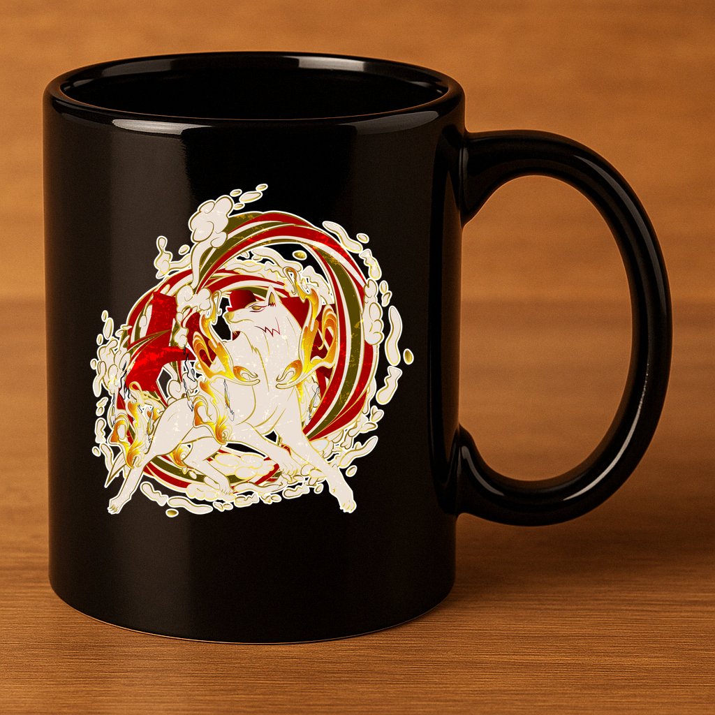Japanese Mythology Okami Wolf 11oz C Handle Ceramic Mug