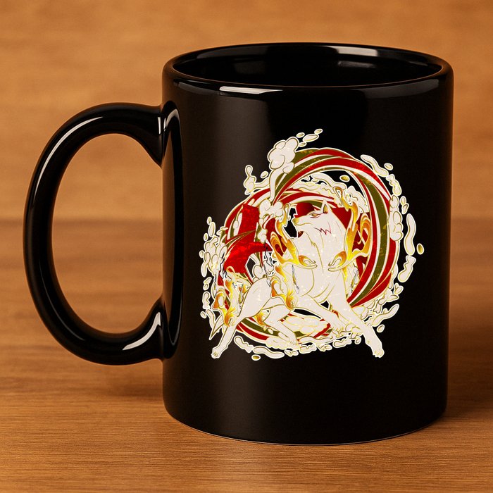 Japanese Mythology Okami Wolf 11oz C Handle Ceramic Mug