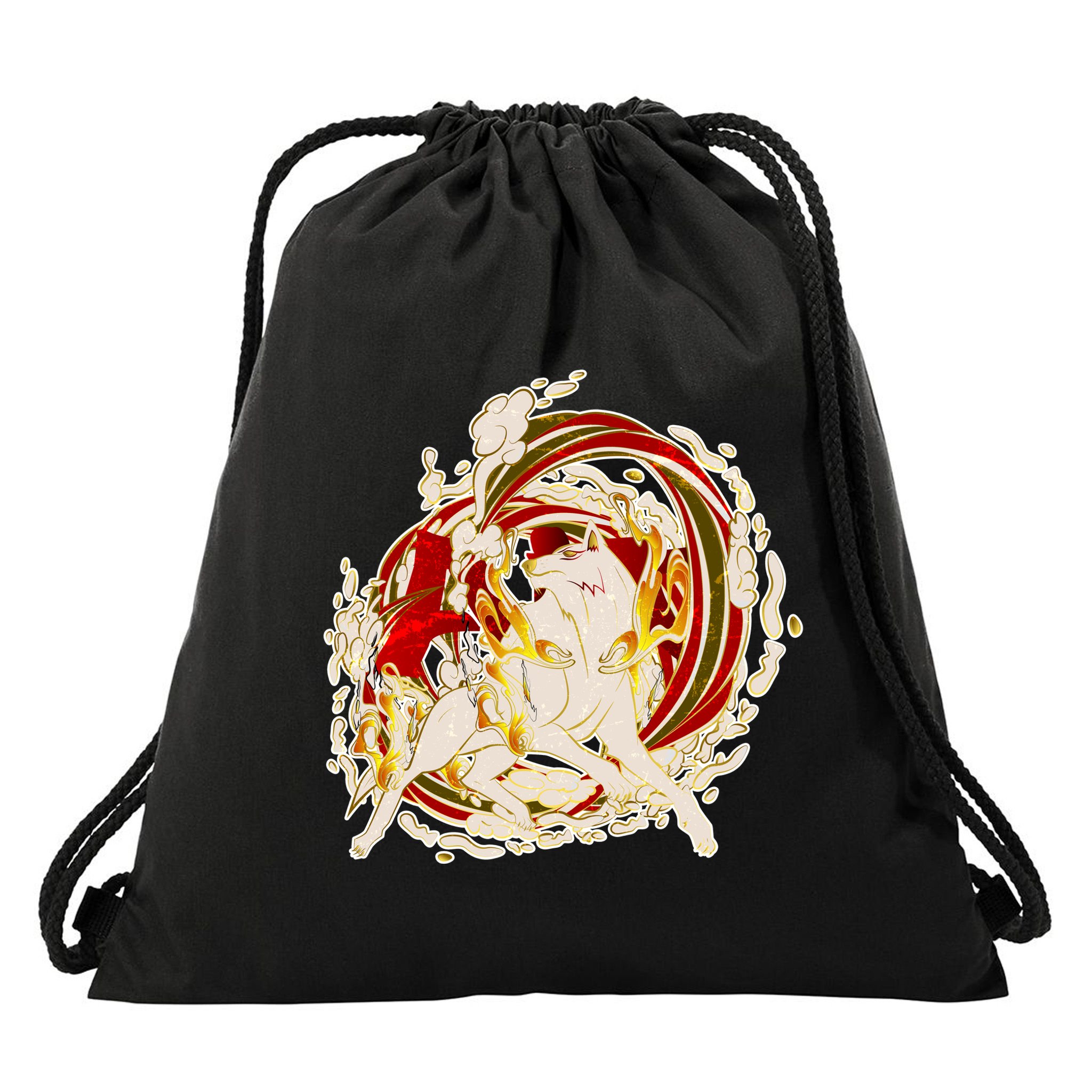 Japanese Mythology Okami Wolf Drawstring Bag