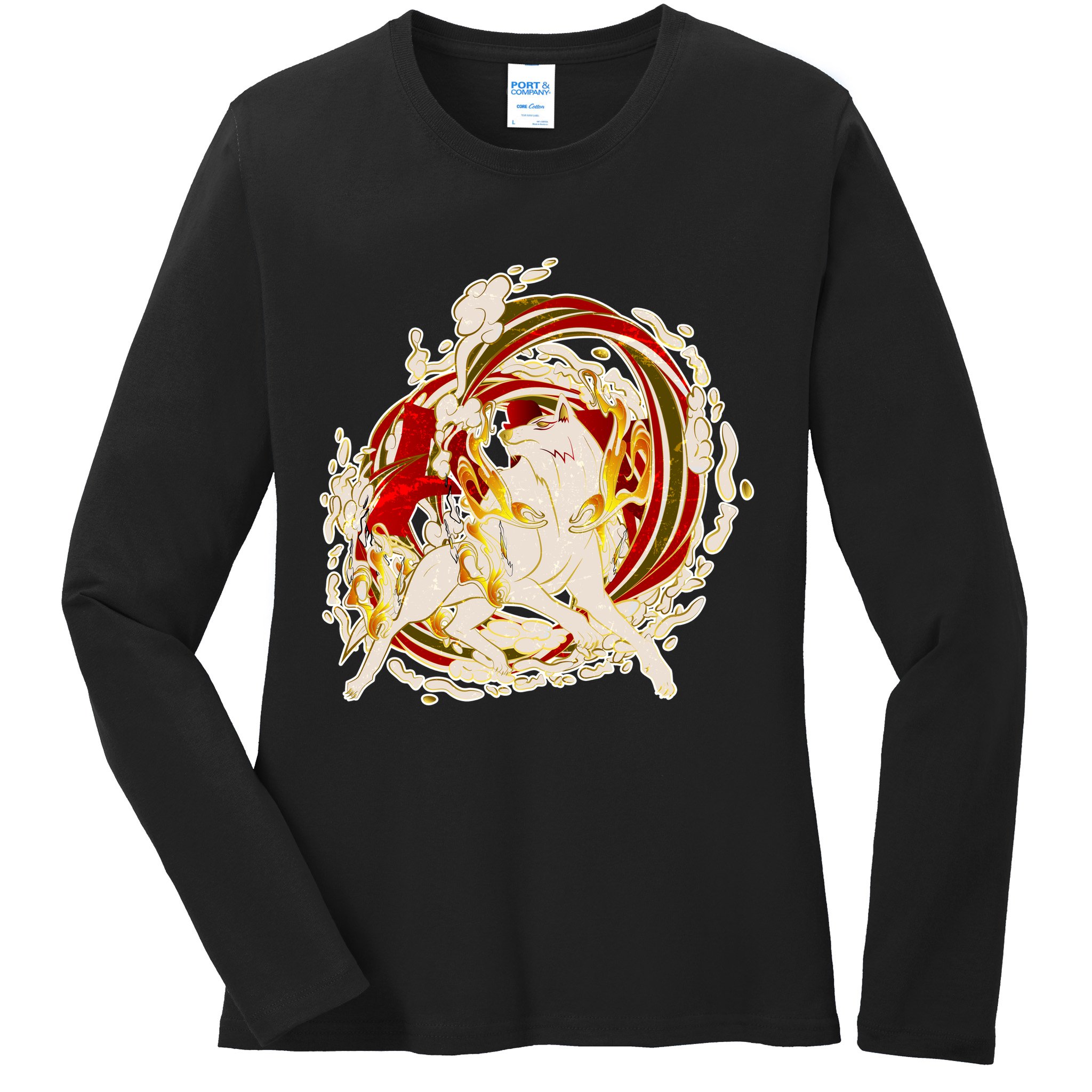 Japanese Mythology Okami Wolf Ladies Long Sleeve Shirt