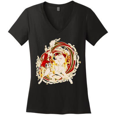 Japanese Mythology Okami Wolf Women's V-Neck T-Shirt