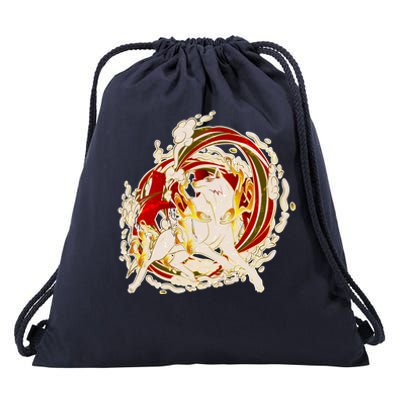 Japanese Mythology Okami Wolf Drawstring Bag