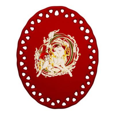 Japanese Mythology Okami Wolf Ceramic Oval Ornament