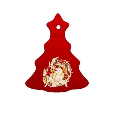 Japanese Mythology Okami Wolf Ceramic Tree Ornament