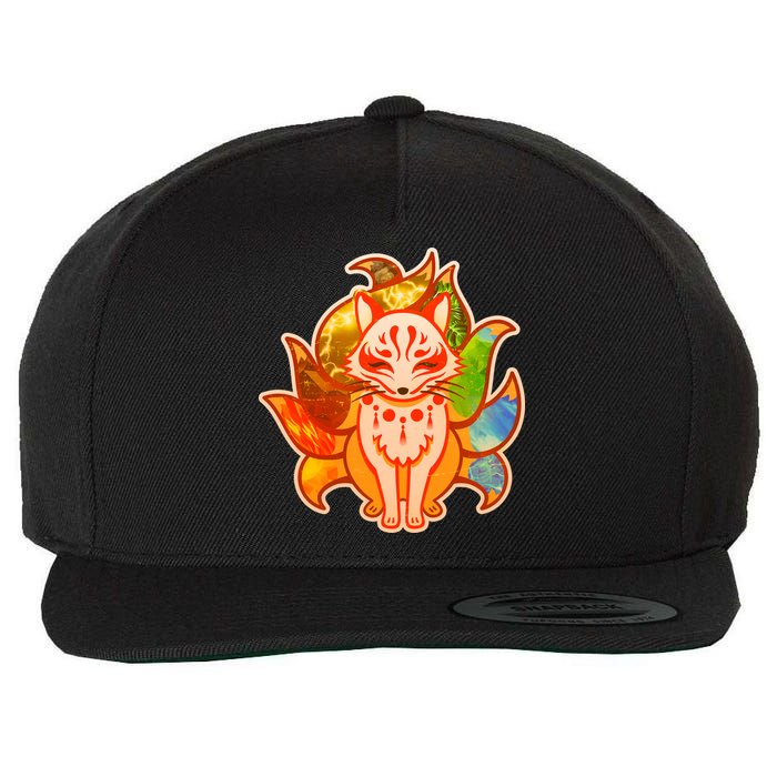 Japanese Nine Tails Kitsune Fox Elements Seasons Wool Snapback Cap