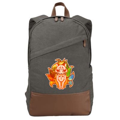Japanese Nine Tails Kitsune Fox Elements Seasons Cotton Canvas Backpack
