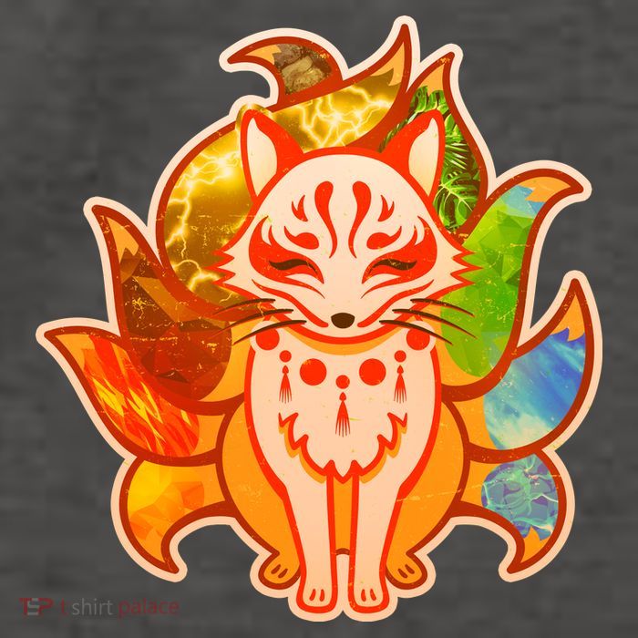 Japanese Nine Tails Kitsune Fox Elements Seasons Vector Backpack