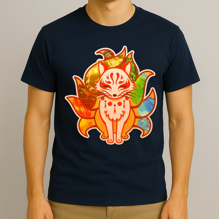Japanese Nine Tails Kitsune Fox Elements Seasons T-Shirt