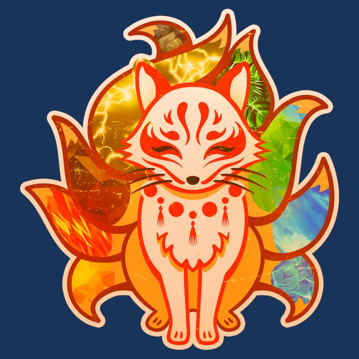 Japanese Nine Tails Kitsune Fox Elements Seasons T-Shirt