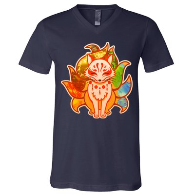 Japanese Nine Tails Kitsune Fox Elements Seasons V-Neck T-Shirt
