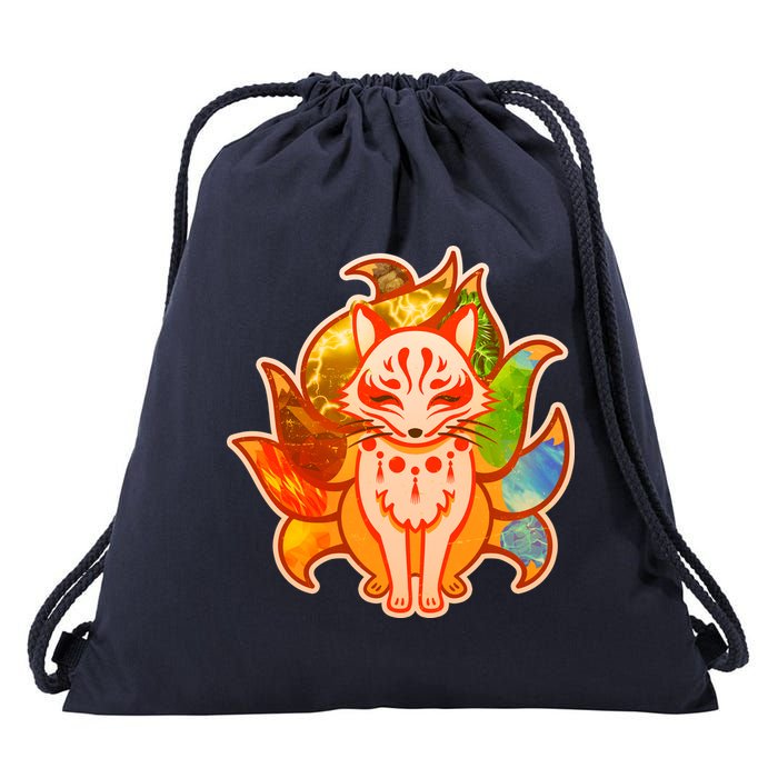 Japanese Nine Tails Kitsune Fox Elements Seasons Drawstring Bag