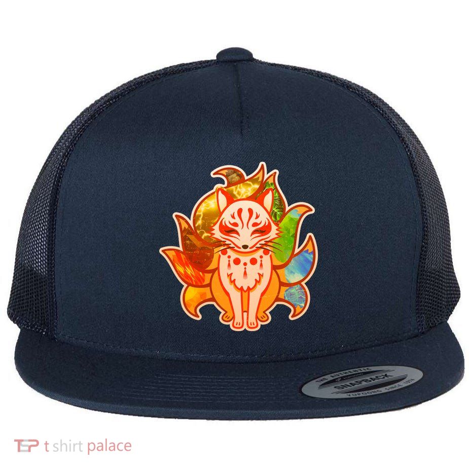 Japanese Nine Tails Kitsune Fox Elements Seasons Flatbill Hat