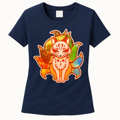 Japanese Nine Tails Kitsune Fox Elements Seasons Womens T-Shirt