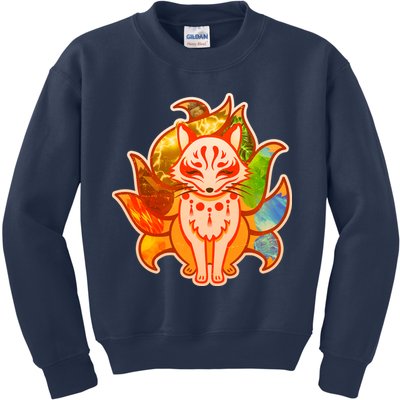 Japanese Nine Tails Kitsune Fox Elements Seasons Kids Sweatshirt