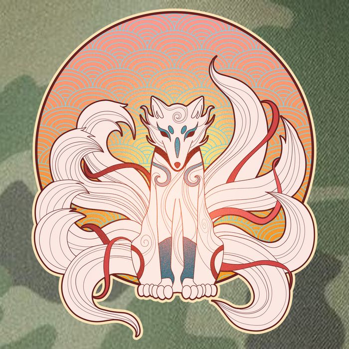 Japanese Nine Tails Kitsune Fox Emblem Pattern Legacy Tie Dye Trucker Hat