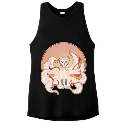 Japanese Nine Tails Kitsune Fox Emblem Pattern Ladies PosiCharge Tri-Blend Wicking Tank