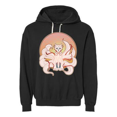 Japanese Nine Tails Kitsune Fox Emblem Pattern Garment-Dyed Fleece Hoodie