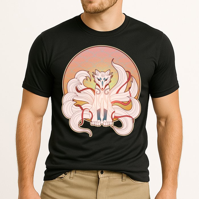 Japanese Nine Tails Kitsune Fox Emblem Pattern Performance Shirt