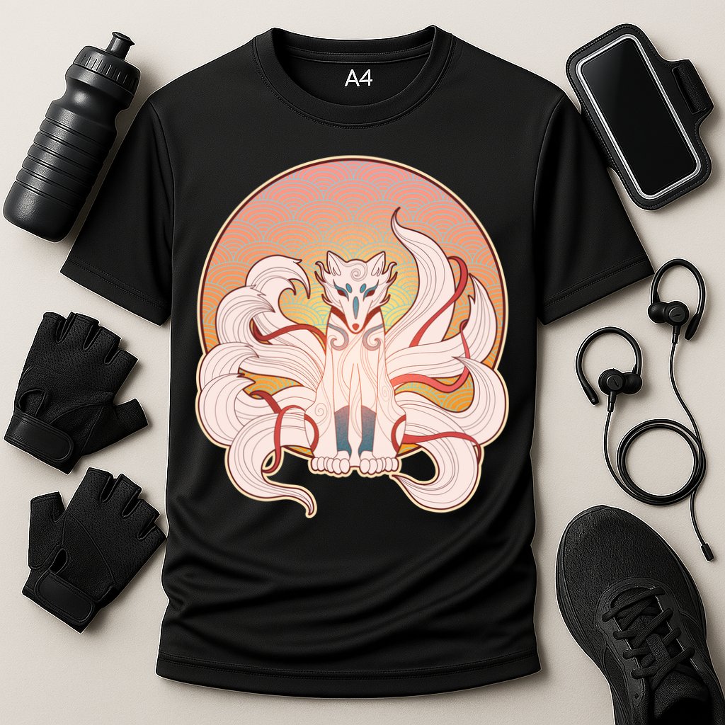 Japanese Nine Tails Kitsune Fox Emblem Pattern Performance Shirt