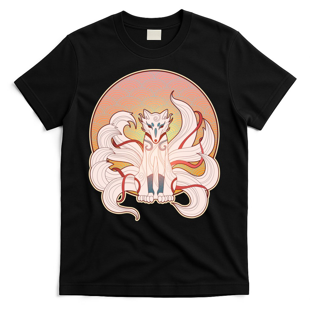 Japanese Nine Tails Kitsune Fox Emblem Pattern T-Shirt