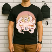 Japanese Nine Tails Kitsune Fox Emblem Pattern T-Shirt