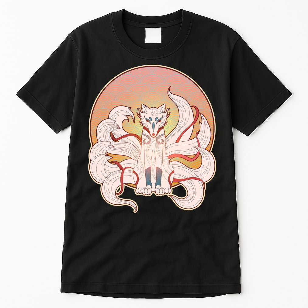 Japanese Nine Tails Kitsune Fox Emblem Pattern Tall T-Shirt